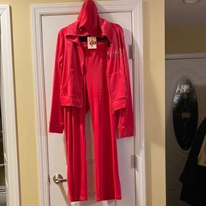 Set of Juicy Couture Vixen Pink Full Zip Logo Crystal Hoodie Crystal Pants NWT